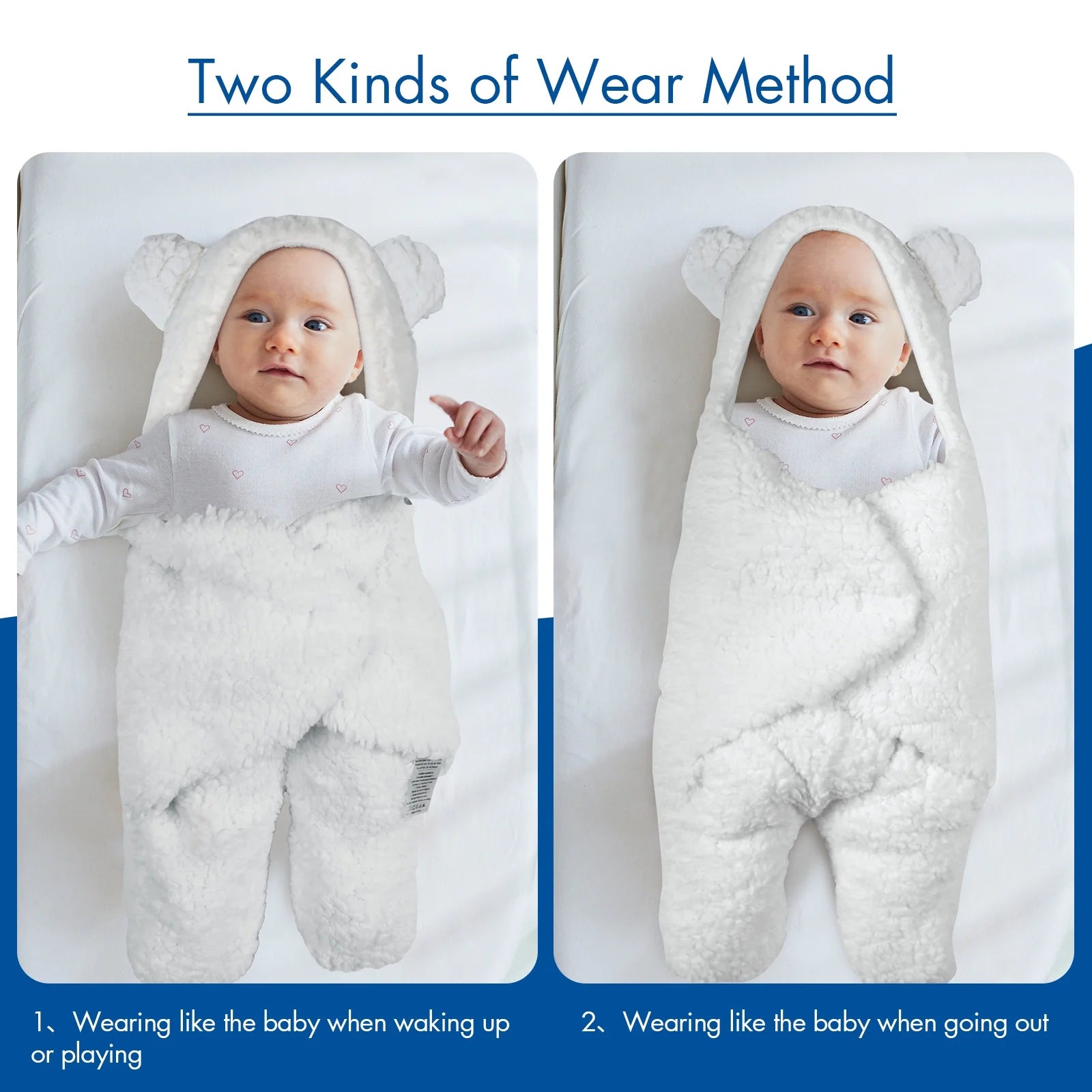 Plush Sherpa Fleece Newborn Receiving Swaddle Blanket Sleeping Wrap for Boys Girls, White