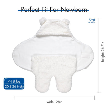 Plush Sherpa Fleece Newborn Receiving Swaddle Blanket Sleeping Wrap for Boys Girls, White