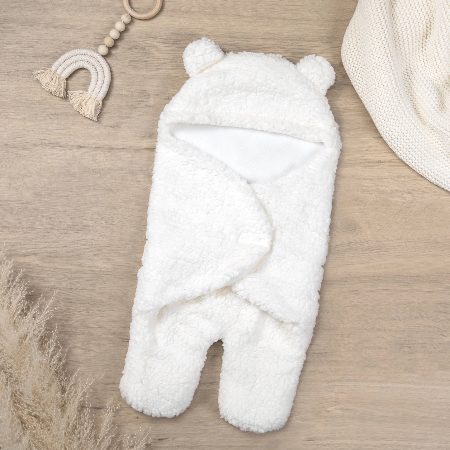 Plush Sherpa Fleece Newborn Receiving Swaddle Blanket Sleeping Wrap for Boys Girls, White