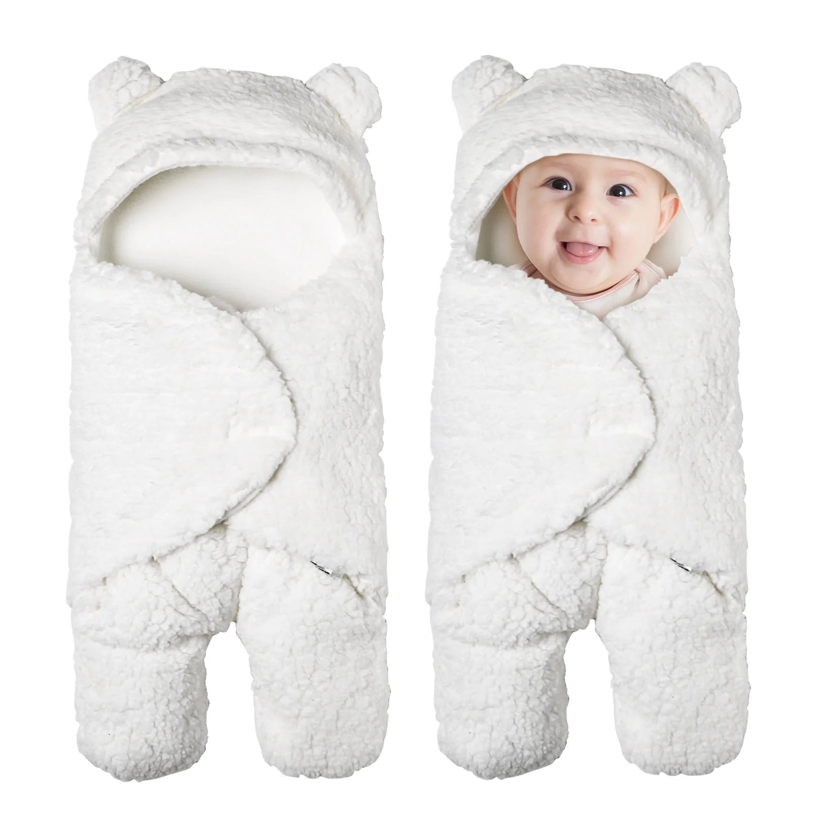 Plush Sherpa Fleece Newborn Receiving Swaddle Blanket Sleeping Wrap for Boys Girls, White